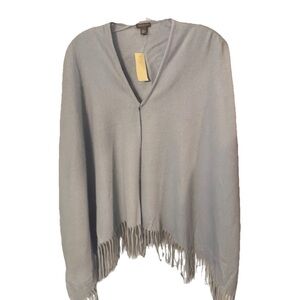 Ann Taylor Light Blue 100% CASHMERE Shawl Wrap Fringed Hook Closure Sz M/L NWT